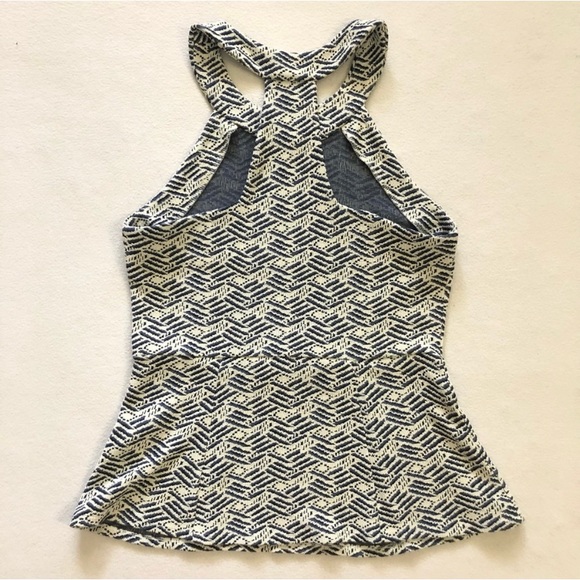 Deletta Anthropologie Edana Blue Ivory Textured Peplum Halter Racerback top - Picture 4 of 7